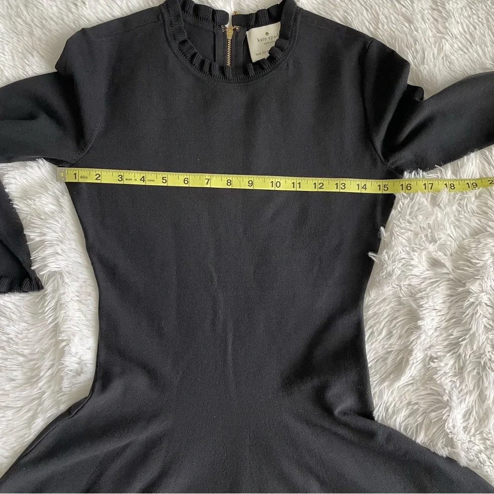 Kate Spade Sweater Dress Knit Pointelle Ruffle Neck Sleeves Fit & Flare Classic
